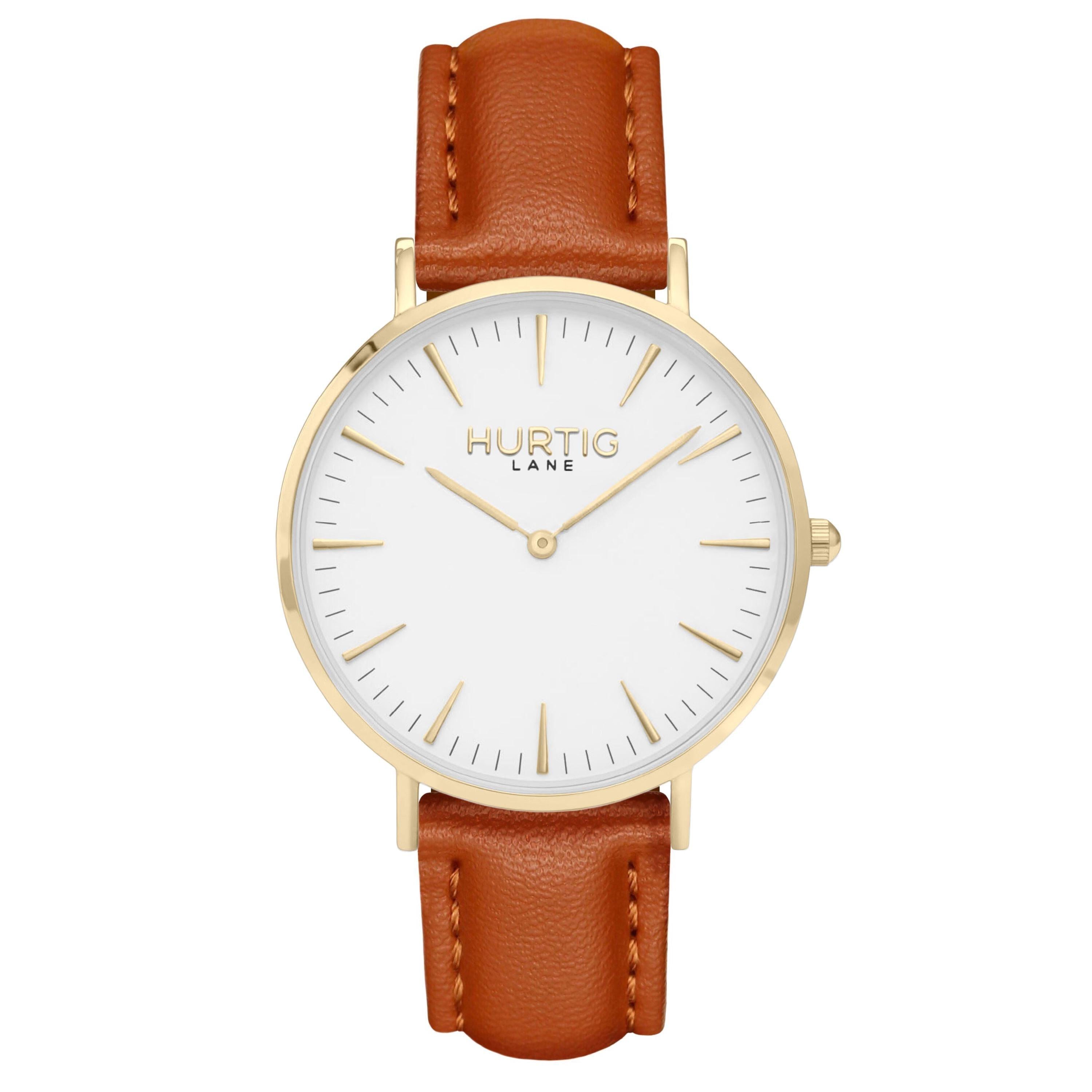 Vegan wristwatch in Gold with White dial
