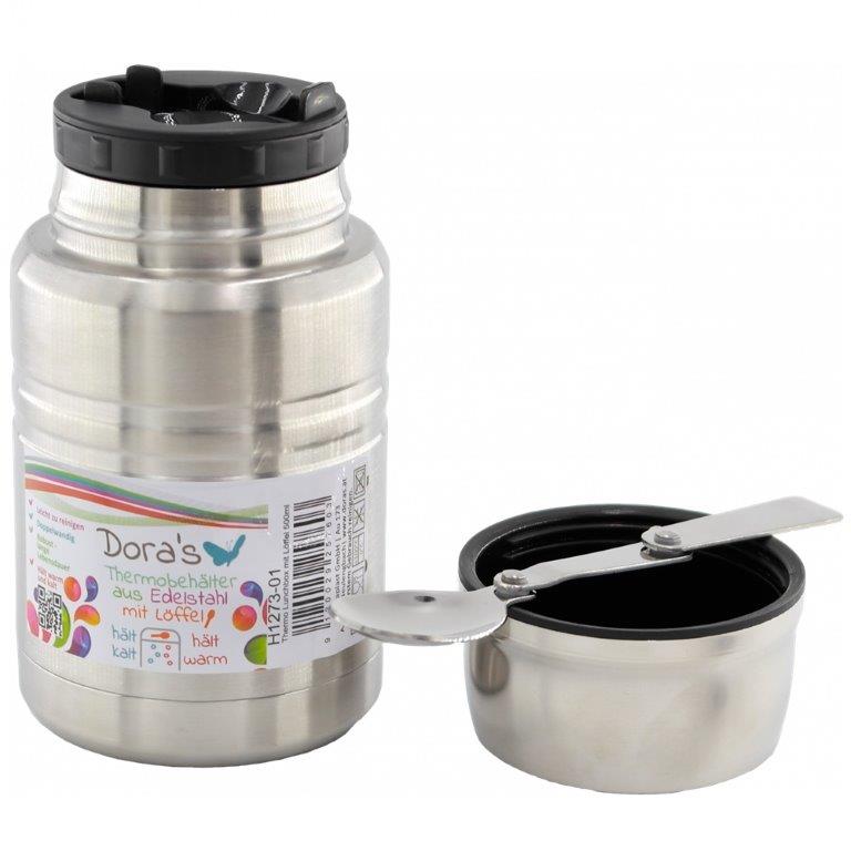 Dora's Thermos Stainless Steel Lunch Pail with folding spoon