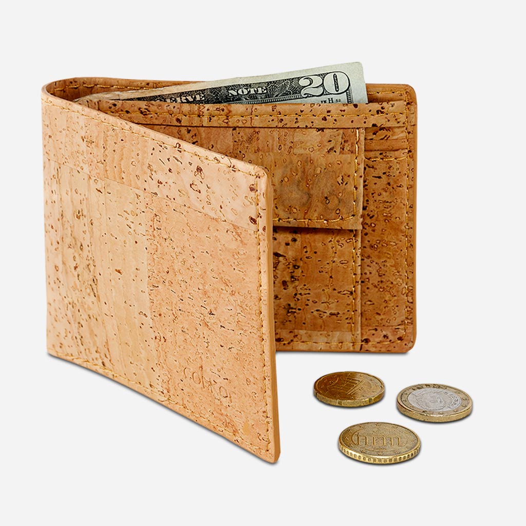Portefeuille en liège avec pochette pour pièces de monnaie