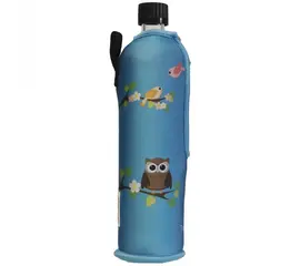 Dora - drinking bottle owl glass with neoprene cover