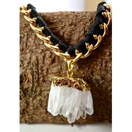 Crystal and Sage - Statement Necklace Rock Crystal Cluster