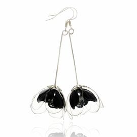 Upcycle with Jing - Clear & Black Double-flower Drop Earrings