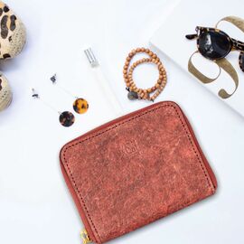 IKON - Coconut Leder Brieftasche mit Reißverschluss - Weinrot