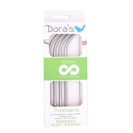 Dora - Curved stainless steel drinking straws with cleaning brush