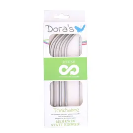 Dora - Curved stainless steel drinking straws with cleaning brush