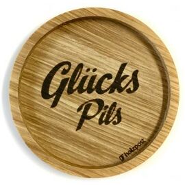Wooden post - wooden coaster "Glücks Pils" - set of two