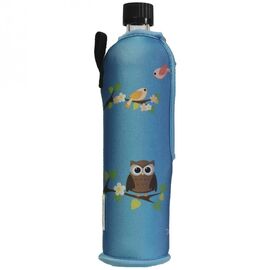 Dora - drinking bottle owl glass with neoprene cover