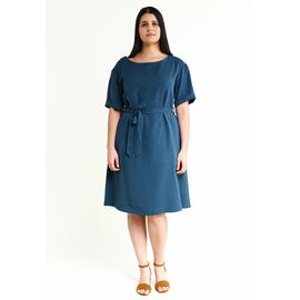 Knee-length summer dress with sleeves Ed-da in petrol from 100% Tencel