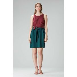 Knee-length "TULPINA" dress in bordeaux and green from Tencel