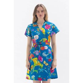 Wrap dress "GII-SA" in Tencel and organic cotton with floral pattern