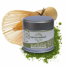 Organic Matcha Supreme 30g tin | vegan + bamboo broom