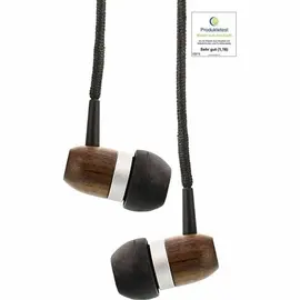 InLine woodin-ear, in-ear headset with cable microphone and function button, walnut