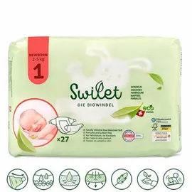 Swilet - The bio diaper size 1 Newborn 2-5Kg (27 PC)