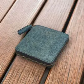 Kochi | Coconut Leather Small Zip Wallet - Dark Indigo